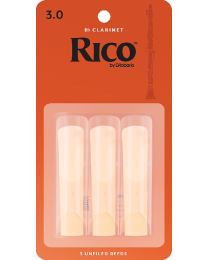 Rico Bb Clarinet Reeds by D'Addario, Strength 3.0, 3 pack.