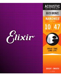 Elixir Acoustic 80/20 Bronze with Nanoweb coating - Acoustic Guitar Strings-Extra Light 10-47
