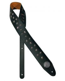 Gaucho Biker Series Guitar Strap Black with Chrome Stars GST-280