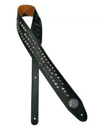 Gaucho Biker Series Guitar Strap Black with Chrome Pyramids GST-282