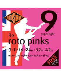 Rotosound R9 Roto  Electric Guitar Strings Set Nickel Wound - SuperLight Electric Strings 9-42 Roto Pinks