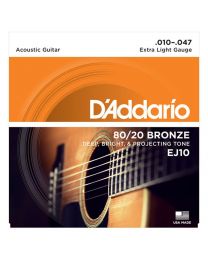 D'Addario 80/20 Bronze Acoustic Guitar Strings, Extra Light, 10-47, EJ10
