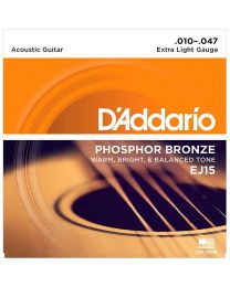D'Addario Phosphor Bronze Acoustic Guitar Strings, Extra Light, 10-47, EJ15