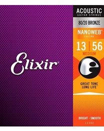 Elixir Acoustic 80/20 Bronze with Nanoweb coating - Acoustic Guitar Strings-Medium 13-56