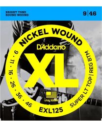 D'Addario Nickel Wound Electric Guitar Strings, Super Light Top/ Regular Bottom, 9-46 EXL125