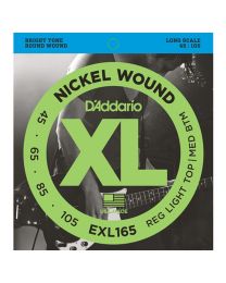 DAddario Nickel Wound Bass Guitar Strings, Light, 45-105, Long Scale, EXL165