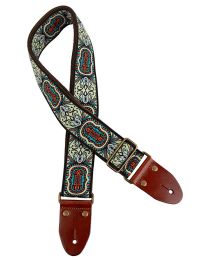 Gaucho 2" Guitar Strap with Brass Buckle - Green/Orange, GST-1281-2
