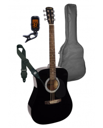 Nashville Acoustic Guitar Pack - Black with Bag Strap and Tuner GSD-60-BK