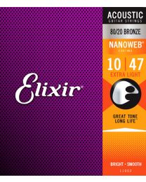 Elixir Acoustic 80/20 Bronze with Nanoweb coating - Acoustic Guitar Strings-Extra Light 10-47
