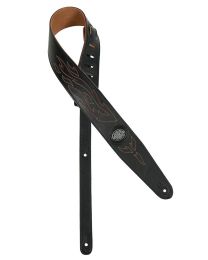 Gaucho Guitar Strap - Black with Stitched Flames