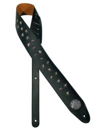 Gaucho Biker Series Guitar Strap Black with Chrome Stars GST-280