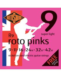 Rotosound R9 Roto Electric Guitar Strings Set Nickel Wound - SuperLight Electric Strings 9-42 Roto Pinks
