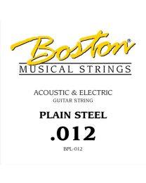 Boston 012 Single Guitar String - Plain Steel - 12 PACK