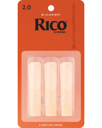 Rico Bb Clarinet Reeds by D'Addario, Strength 2.0, 3 pack.