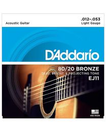 D'Addario 80/20 Bronze Acoustic Guitar Strings, Light, 12-53, EJ11