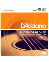 D'Addario Phosphor Bronze Acoustic Guitar Strings, Extra Light, 10-47, EJ15