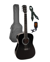 Nashville 3/4 Scale Steel String Acoustic Guitar Pack - Black with Bag GSD-6034-BK Black