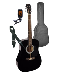 Nashville Acoustic Guitar Pack - Black with Bag Strap and Tuner GSD-60-BK