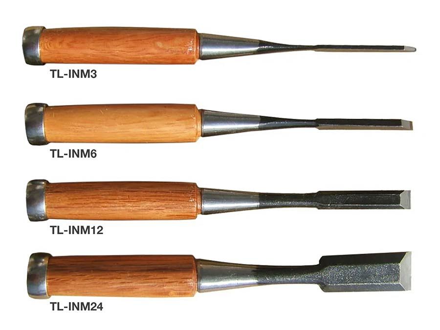 Hosco Japan H-TLINMSET4 Guitar Luthier Chisel Starter Set – 4 Japanese Wood Chisels with Canvas Tool Roll
