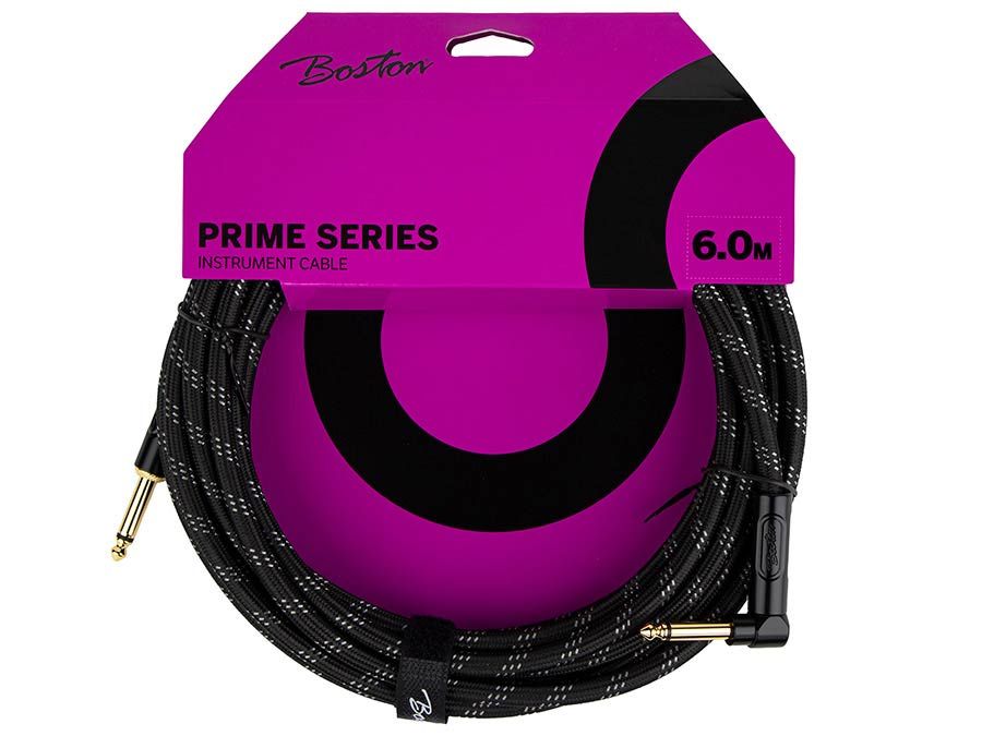 Boston Prime Series Woven Jacket Instrument Cable - Jack to Angled Jack 6 Metres