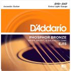 D'Addario Phosphor Bronze Acoustic Guitar Strings, Extra Light, 10-47, EJ15