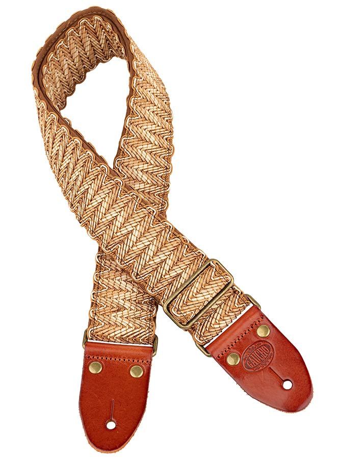 Gaucho Woven Guitar Strap with Leather Slips + Brass Buckle - Suede Backing - Light Woven Design