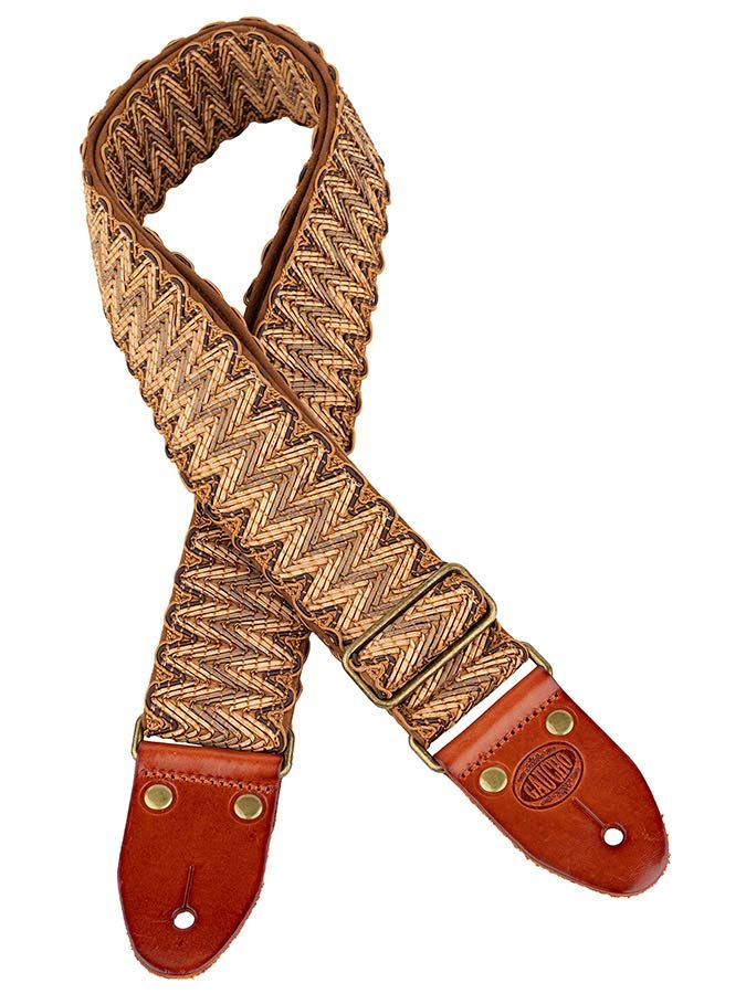 Gaucho Woven Guitar Strap with Leather Slips Brass Buckle - Suede Backing - Dark Woven Design